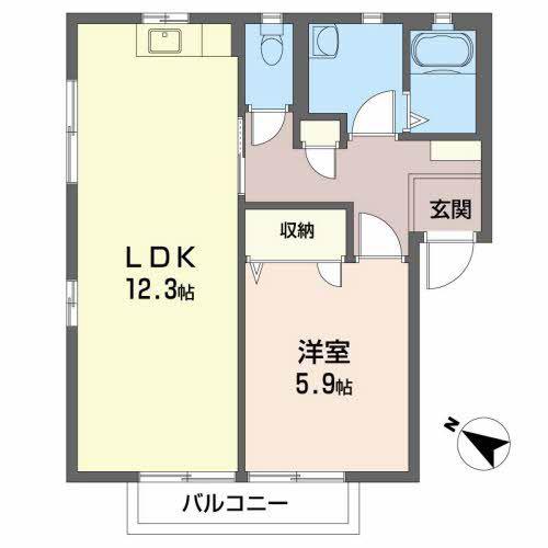 ディアス貴船B棟(1LDK/2階)の間取り写真