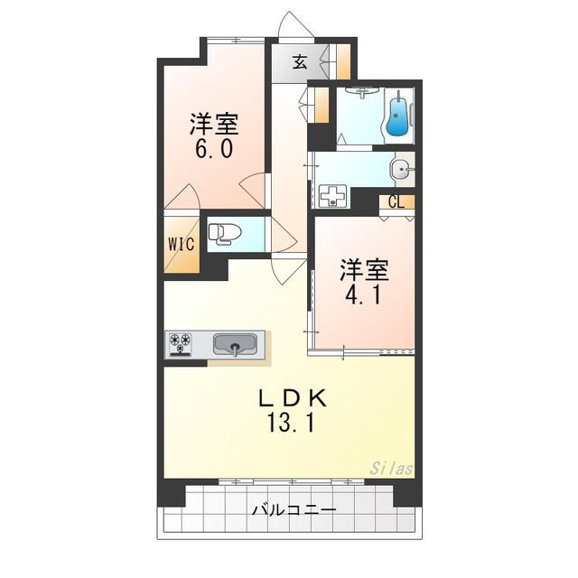 SOPHIA COURT宿院(2LDK/3階)の間取り写真