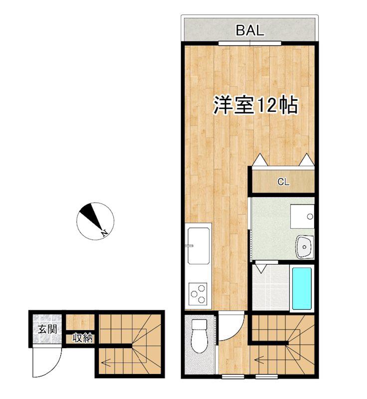 PAINPLANTS甲南(1K/2階)の間取り写真