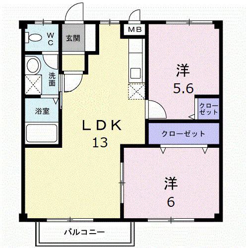 ハイツウイステリア(2LDK/2階)の間取り写真