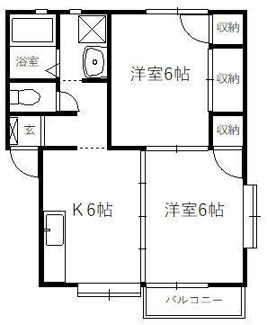 ボヌールII(2DK/1階)の間取り写真