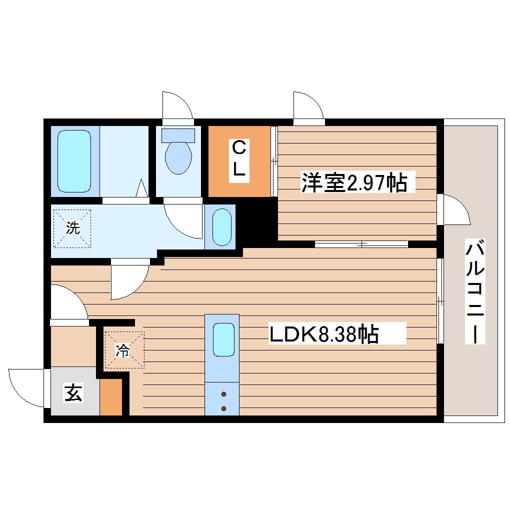 ユイシア大和町(1LDK/3階)の間取り写真