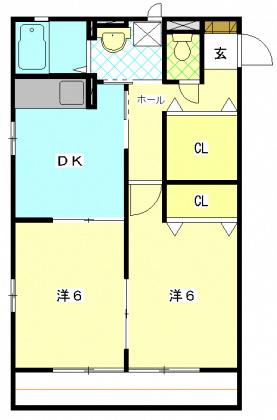シャンテ(2DK/1階)の間取り写真
