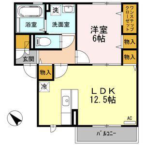 パシオーネA棟(1LDK/2階)の間取り写真