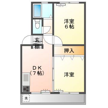 草戸セントラルハイツ 旧館(2DK/4階)の間取り写真
