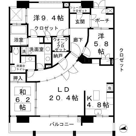 ロイヤルパークスなんば(3LDK/14階)の間取り写真