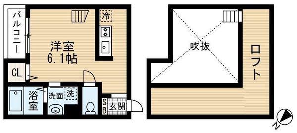プレシャスソルーナ博多駅南(1SK/1階)の間取り写真