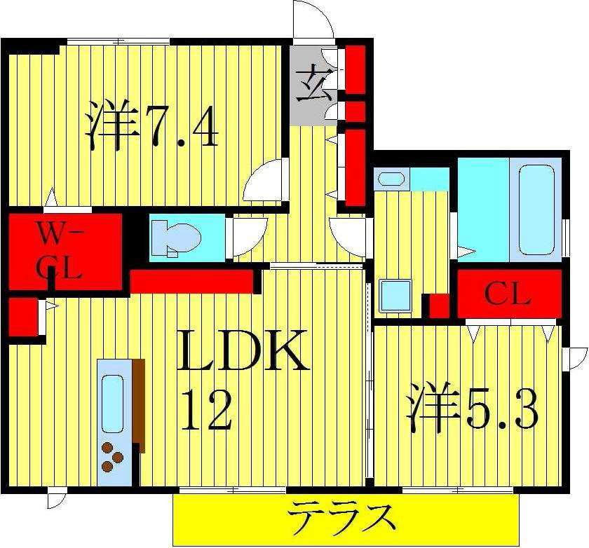 ブリエIII(2LDK/1階)の間取り写真