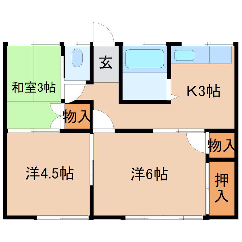 筑西市板橋53-1アパート(3K/1階)の間取り写真