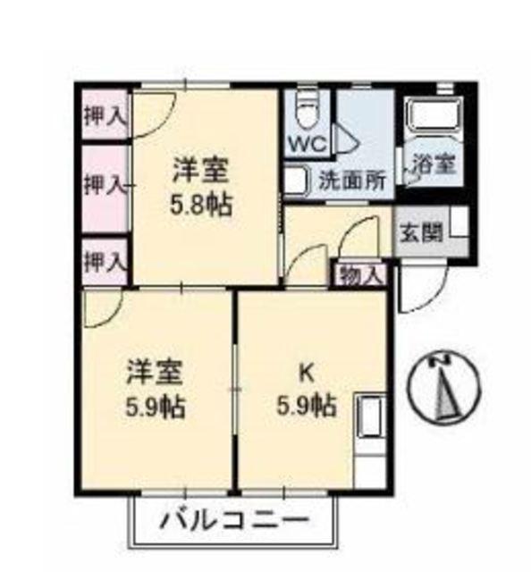 マイコート中庄(2K/2階)の間取り写真