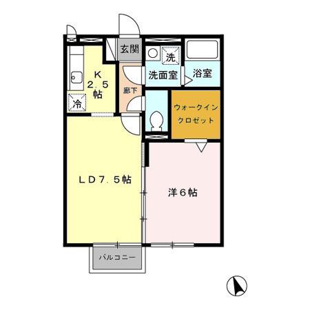 グランドソレーユ東合川(1LDK/1階)の間取り写真