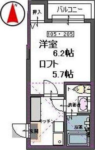 ALETTA宮町(1K/2階)の間取り写真