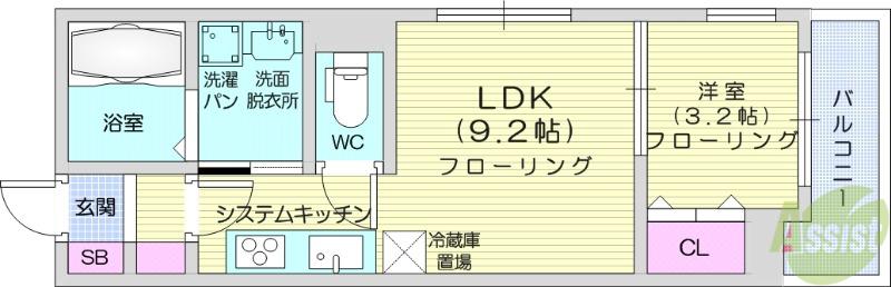 ジオ旭ヶ丘(1LDK/2階)の間取り写真