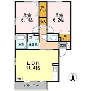 ロイヤルコート上石川(2LDK/2階)の間取り写真
