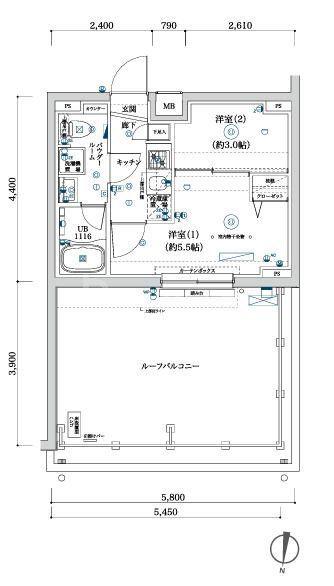ARCOBALENO KITA-AYASE(2K/4階)の間取り写真