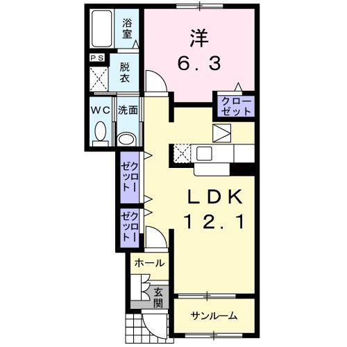 パインリーフ城東(1LDK/1階)の間取り写真