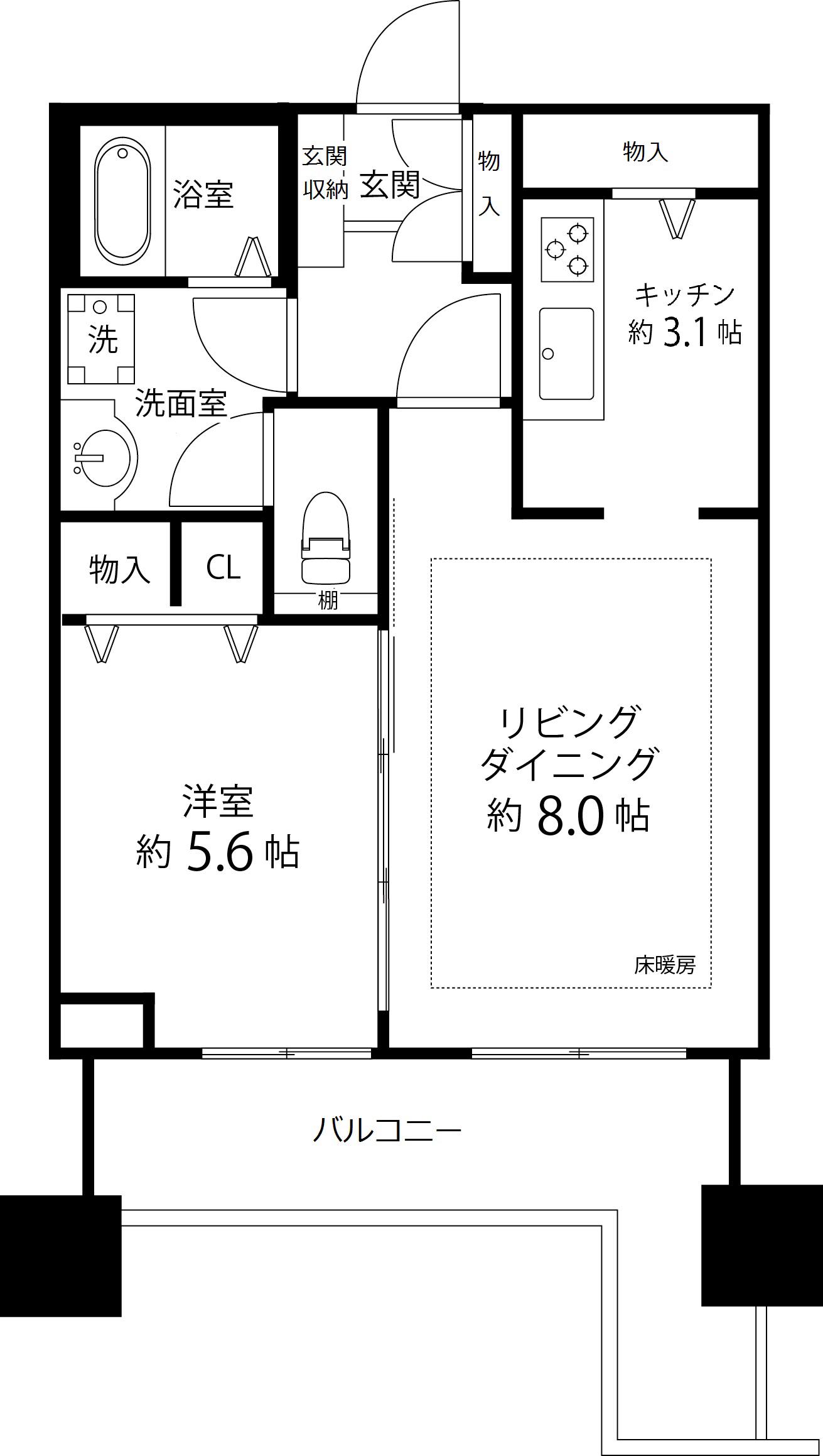 河田町ガーデン(1LDK/27階)の間取り写真