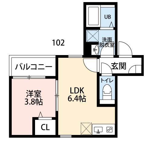 CRECIA花咲(1DK/1階)の間取り写真