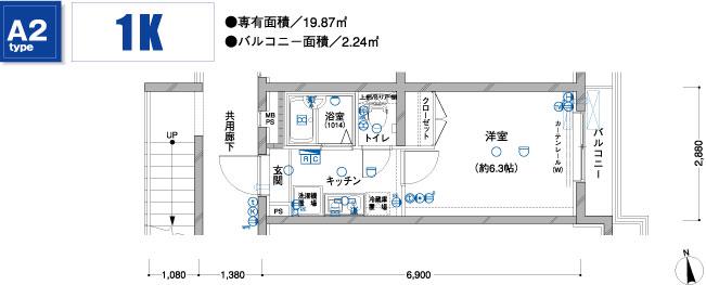 ルリオン中野坂上(1K/2階)の間取り写真