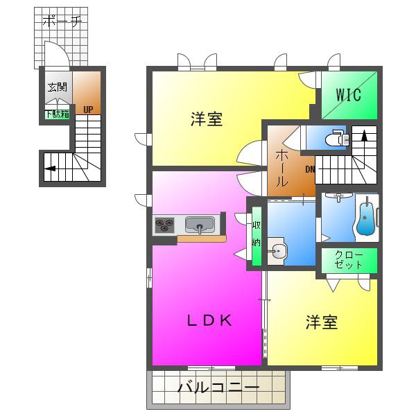 シャーメゾン西明石 H(2LDK/2階)の間取り写真