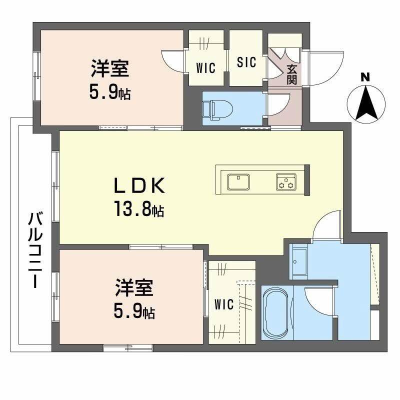 シャーメゾンケーツー(2LDK/2階)の間取り写真