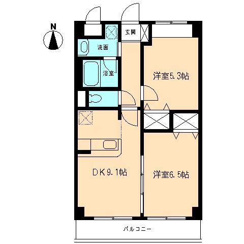 フレグランス向ヶ丘(2DK/2階)の間取り写真