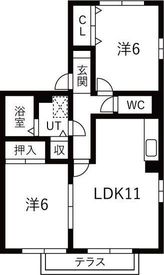 ガーデンムジュー(2LDK/1階)の間取り写真