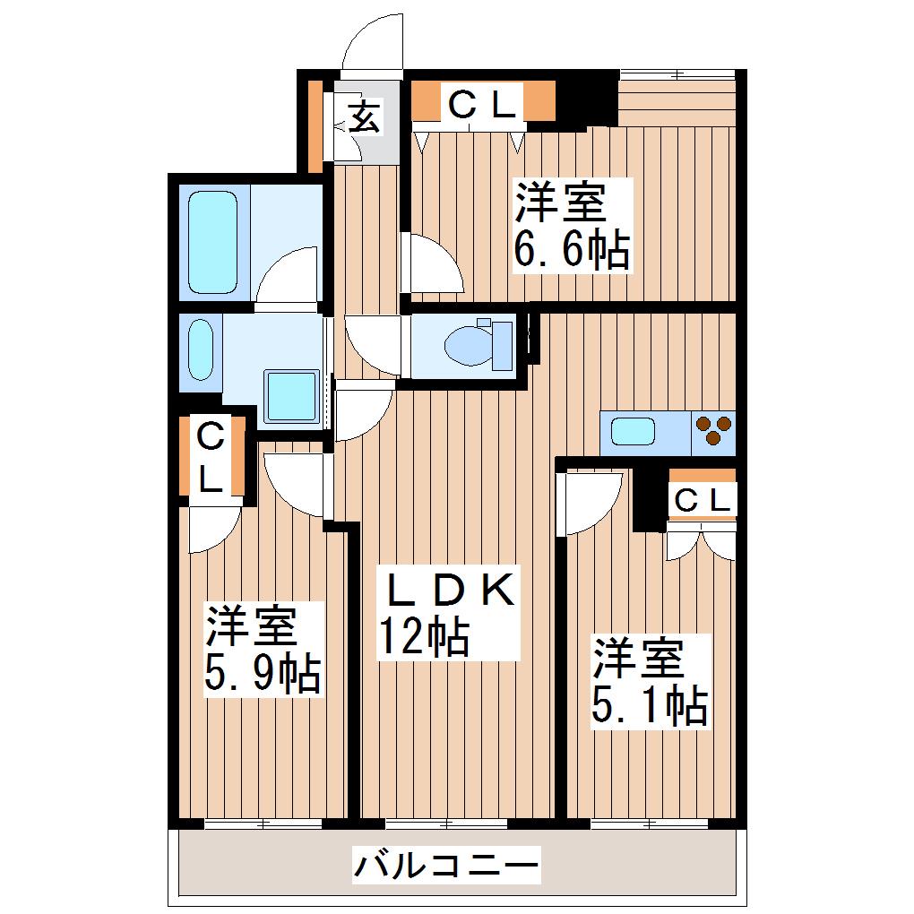 プライムアーバン仙台五橋(3LDK/5階)の間取り写真