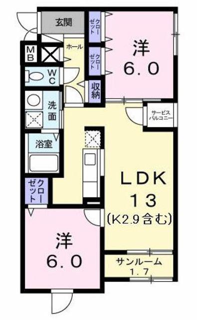 ベルプレーヌ(2LDK/1階)の間取り写真