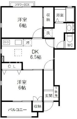 LIFE館ボナールB(2DK/1階)の間取り写真