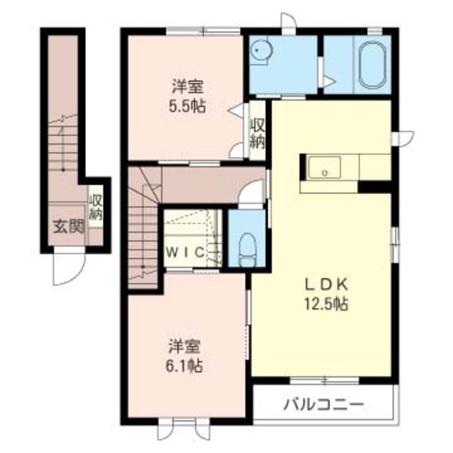 アムールB棟(2LDK/2階)の間取り写真