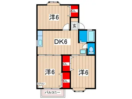メゾンファミールI(3DK/2階)の間取り写真