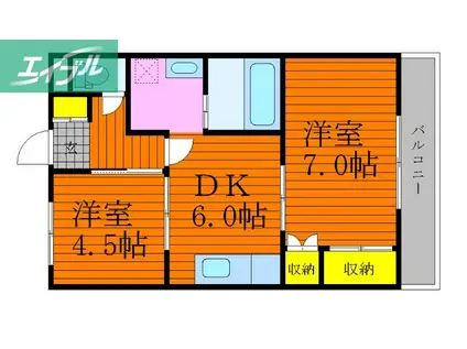 Kビル(2DK/2階)の間取り写真