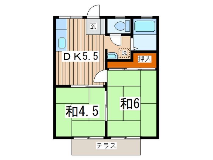 さがみ野ハイツB号棟(2DK/1階)の間取り写真