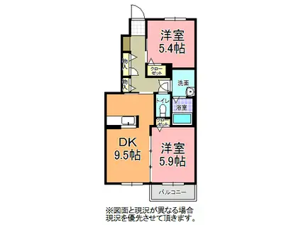 グレイスコート(2DK/1階)の間取り写真