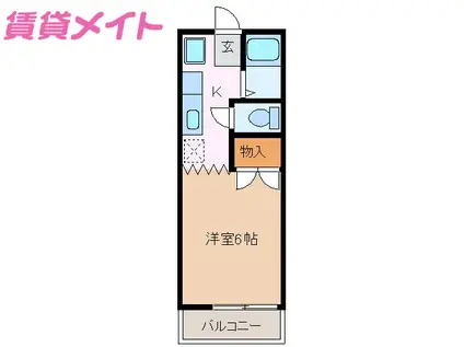 パティオ西山C棟(1K/2階)の間取り写真