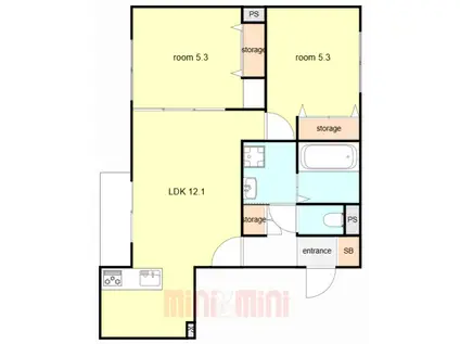 ヘーベルメゾン プリエ 大久保(2LDK/1階)の間取り写真