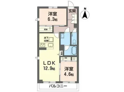 プレミアス幕張本郷(2LDK/1階)の間取り写真