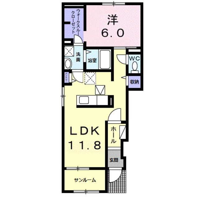 プリムローズI(1LDK/1階)の間取り写真
