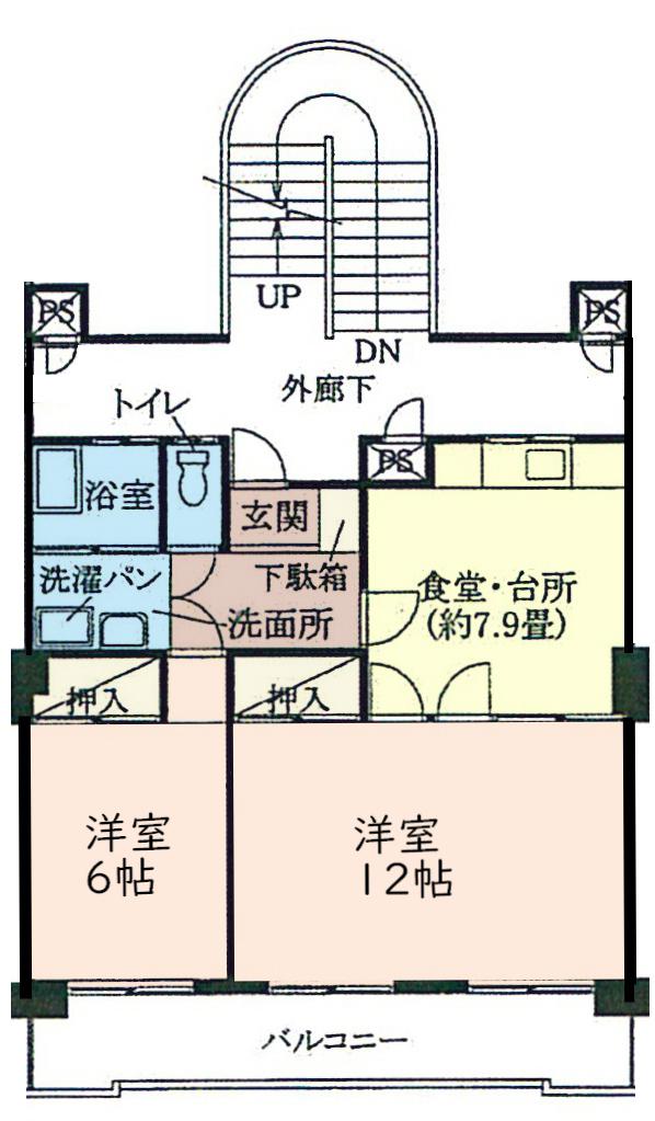 ラフォンテ渋川(2LDK/3階)の間取り写真