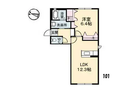 シェソワSATSUNO E棟(1LDK/1階)の間取り写真