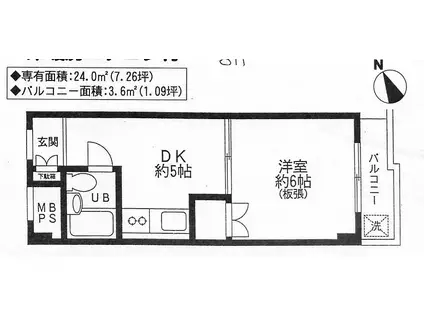 サンライズ梶ヶ谷(1DK/1階)の間取り写真