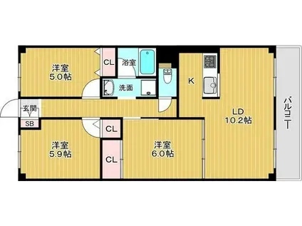 サンパティーク昆陽(3LDK/1階)の間取り写真