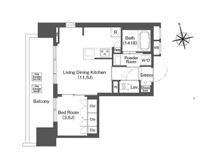 バウスステージ中野(1LDK/3階)の間取り写真