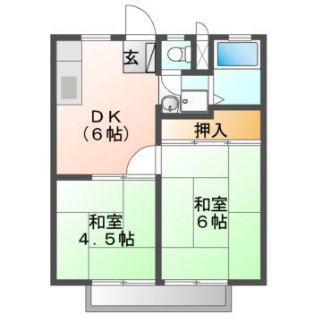 パナハイツおかだ B棟(2DK/2階)の間取り写真