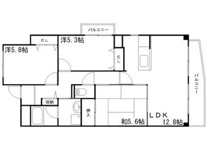 コーポ青山III(3LDK/5階)の間取り写真