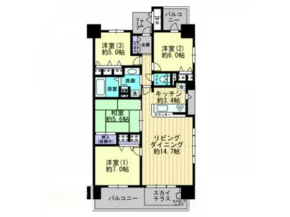 ロイヤルガーデン高松駅南(4LDK/10階)の間取り写真