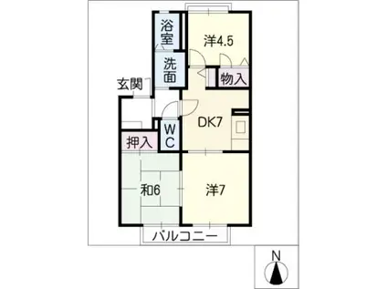 ハナミズキ安田3 L棟(3DK/1階)の間取り写真