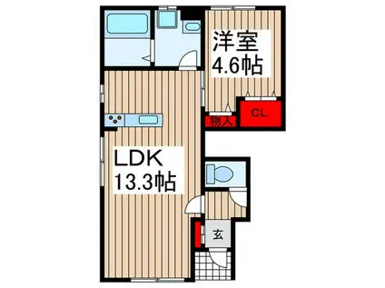 リーブルファイン三郷半田(1LDK/1階)の間取り写真