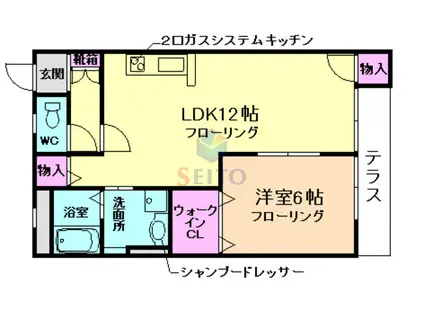 岡町グリーンハイツ(1LDK/1階)の間取り写真